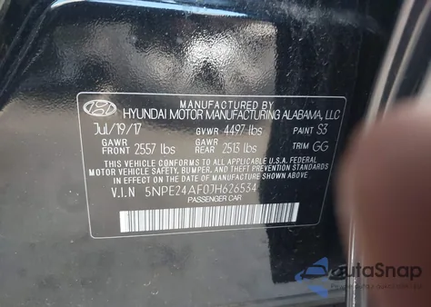 2018 Hyundai Sonata Se z USA, uszkodzony, nr VIN 5NPE24AF0JH626534